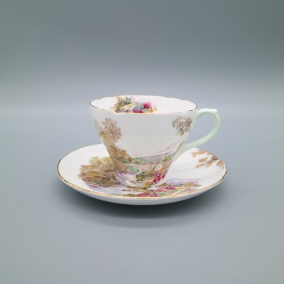 Shelley Heather Cup and Saucer New Cambridge Landscape 1940s | Pattern 13419 - Picture 4 of 7
